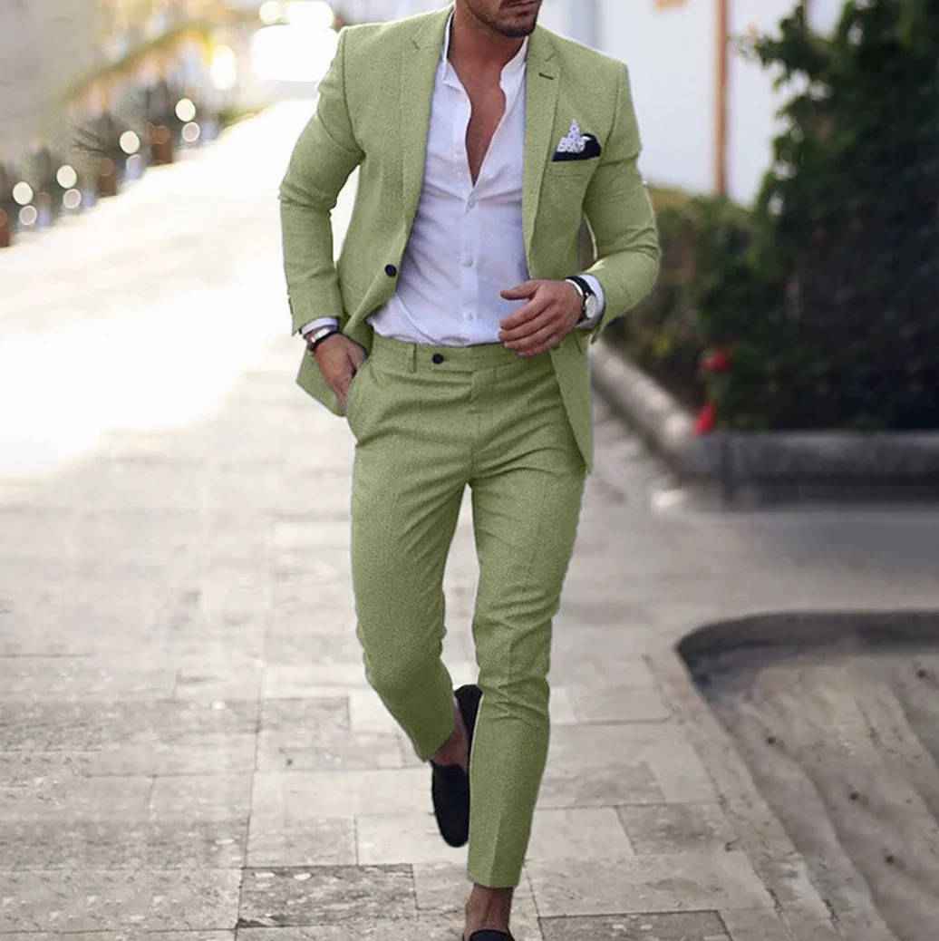 Men's Slim Fit Formal Business Suit Green