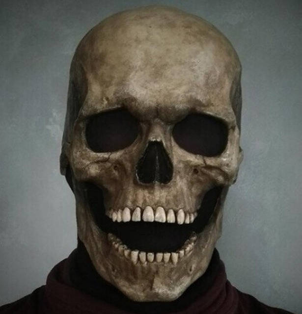Halloween's Realistic Full Head Skeleton Mask with Movable Jaw Black
