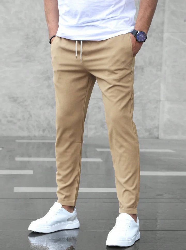Men's Casual Slim Fit Drawstring Trousers Beige