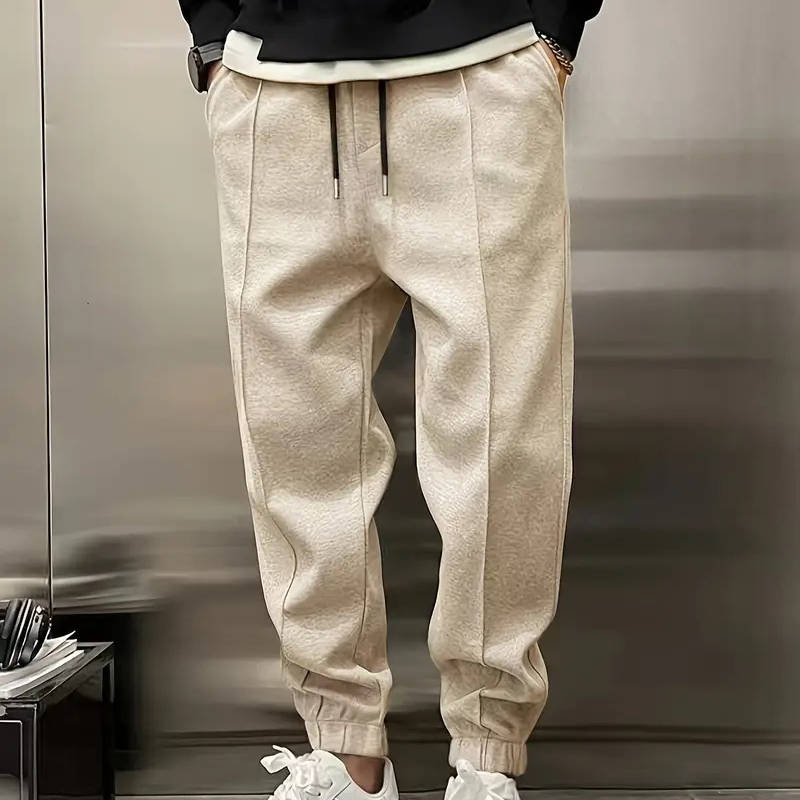 Men's Pleated Jogger Sweatpants Beige