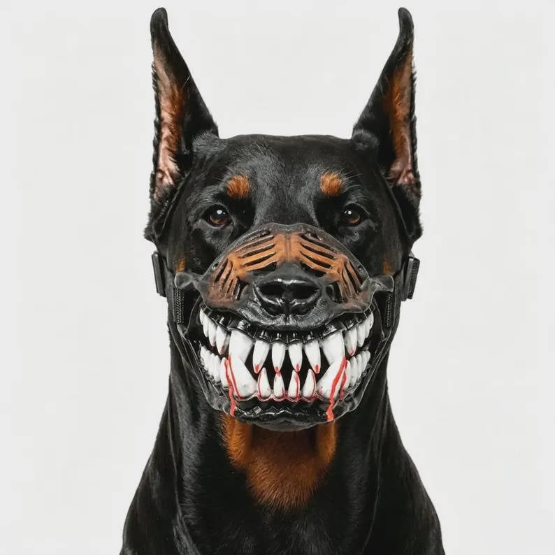 Halloween's Realistic Red Teeth Dog Muzzle for Cosplay and Safety