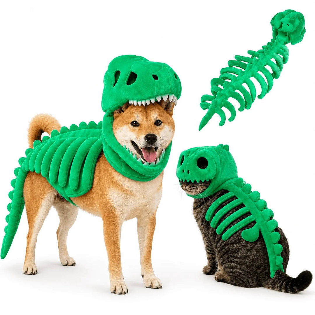 Halloween's Dinosaur Skeleton Pet Costume for Dogs and Cats Green