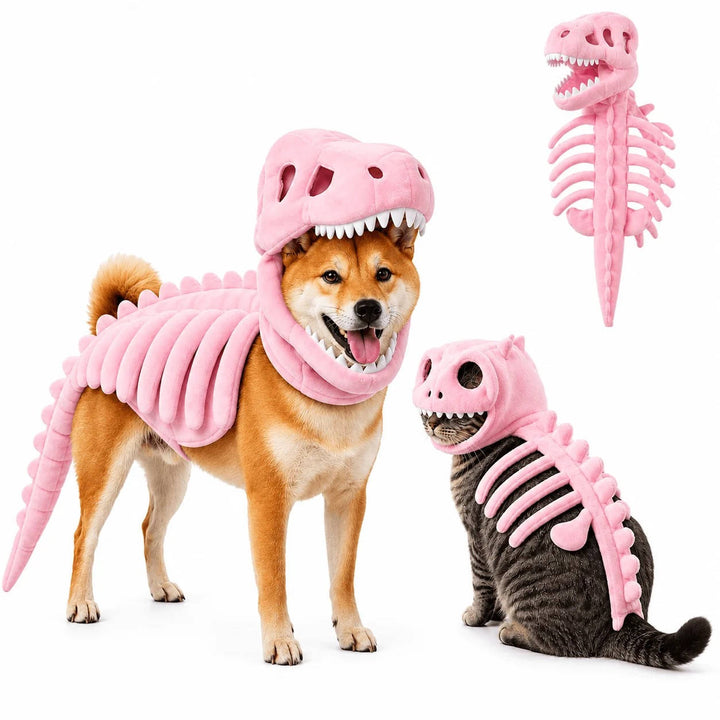 Halloween's Dinosaur Skeleton Pet Costume for Dogs and Cats Pink