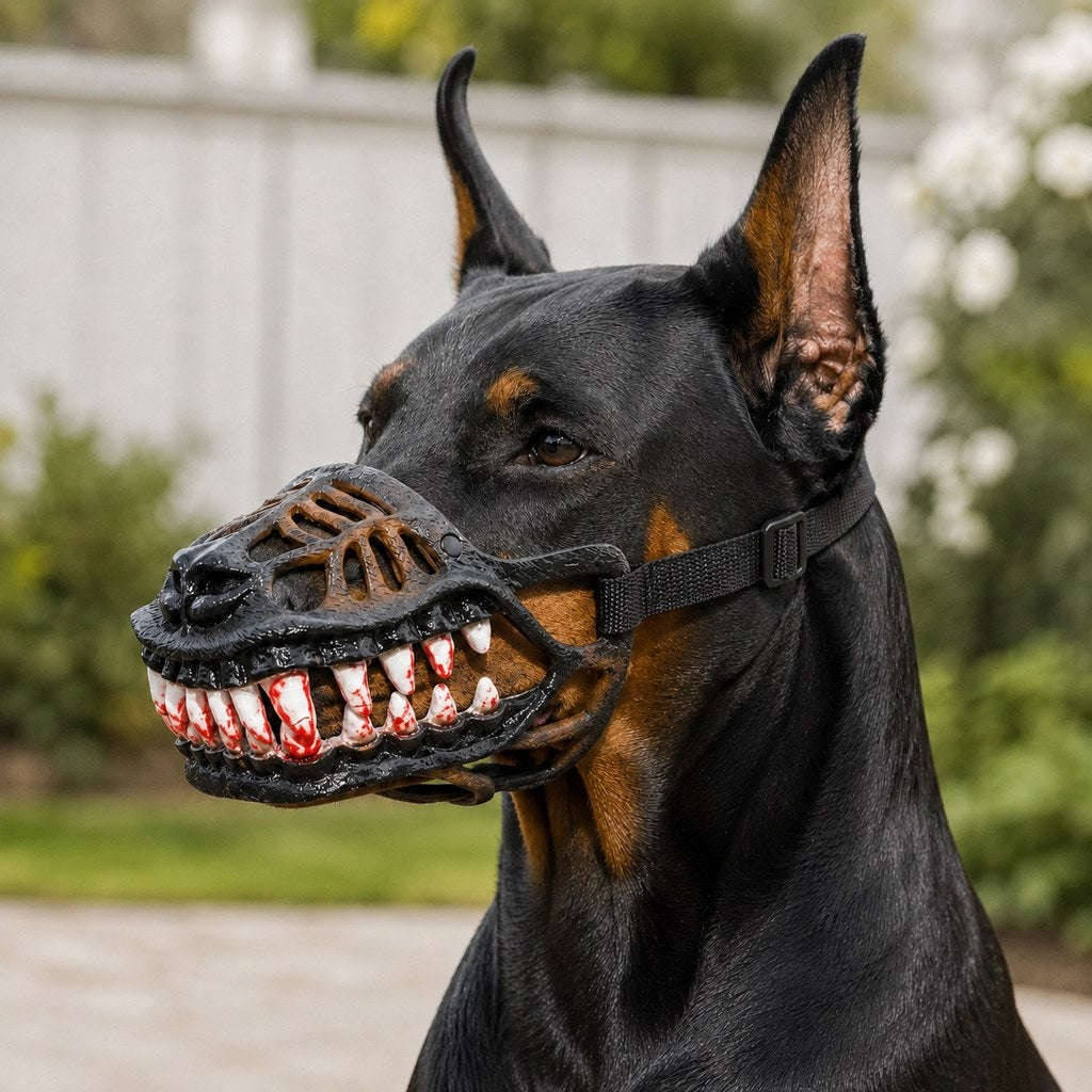 Halloween's Realistic Red Teeth Dog Muzzle for Cosplay and Safety
