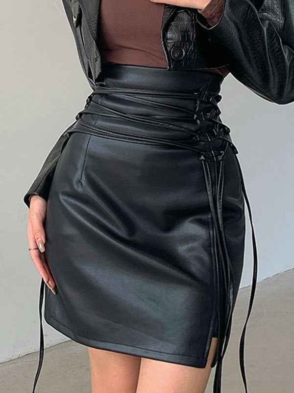 Women's Ruched Faux Leather Mini Skirt