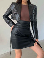 Women's Ruched Faux Leather Mini Skirt XXL