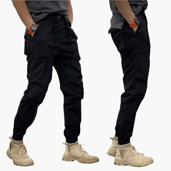 Men's Relaxed Fit Jogging Pants – Tactical Pockets & Elastic Cuffs – Urban Style Black
