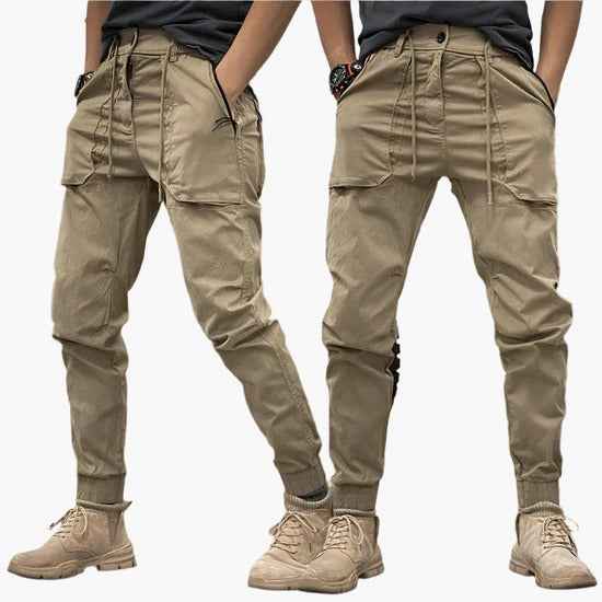 Men's Relaxed Fit Jogging Pants – Tactical Pockets & Elastic Cuffs – Urban Style Khaki