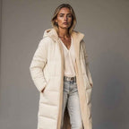 Women's Relaxed Fit Long Padded Coat with Fleece Collar – Full Coverage White