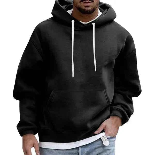Men's Oversized Hoodie – Soft Cotton – Kangaroo Pocket – Drawstring Hood Black