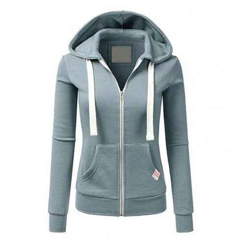 Women's Slim Fit Zipper Hoodie – Cotton Blend with Kangaroo Pocket Blue
