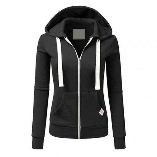 Women's Slim Fit Zipper Hoodie – Cotton Blend with Kangaroo Pocket Black