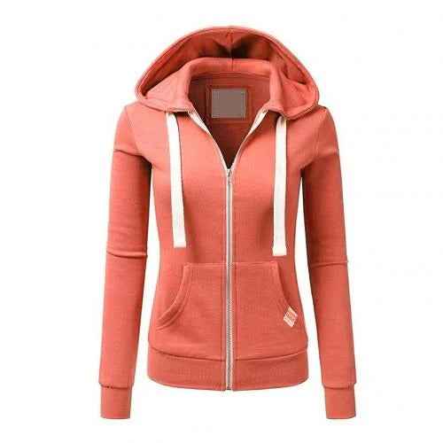 Women's Slim Fit Zipper Hoodie – Cotton Blend with Kangaroo Pocket Orange