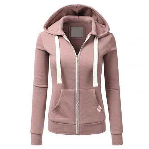 Women's Slim Fit Zipper Hoodie – Cotton Blend with Kangaroo Pocket Pink