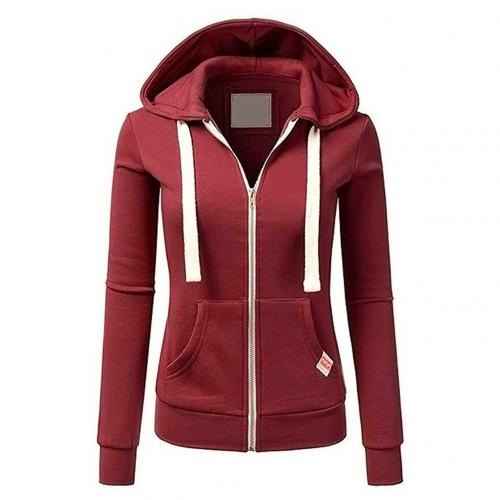 Women's Slim Fit Zipper Hoodie – Cotton Blend with Kangaroo Pocket Red