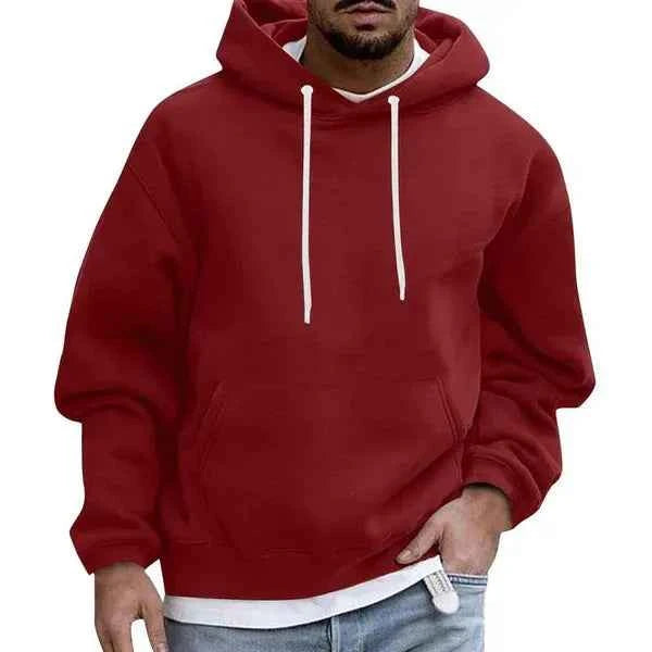 Men's Oversized Hoodie – Soft Cotton – Kangaroo Pocket – Drawstring Hood Dark Red