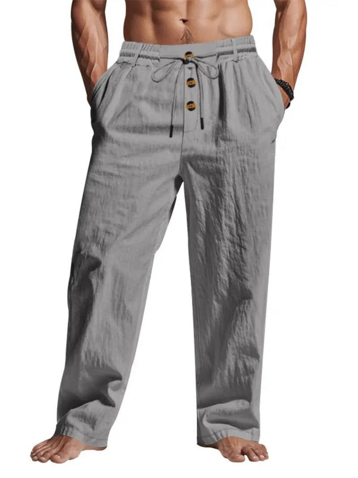 Men's Breathable Linen Summer Pants with Button Design, Comfy Fit Gray
