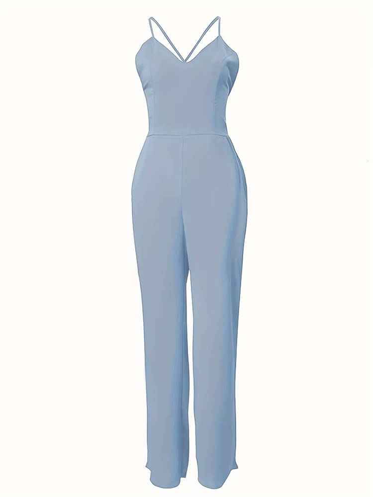 Women's Solid Criss Cross Backless Sleeveless Cami Jumpsuit