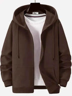 Men's Zipper Hoodie – Relaxed Fit – Cotton Blend – Drawstring Hood – Pockets Brown