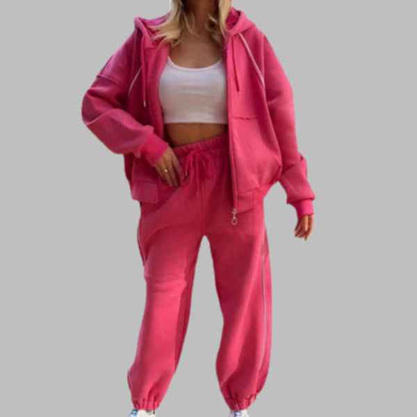 Women's Oversized Hoodie and Tracksuit Set – Cotton Fleece with Drawstring Waist Pink