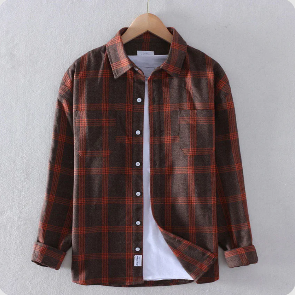 Men's Classic Plaid Shirt for Autumn and Winter Fashion Red