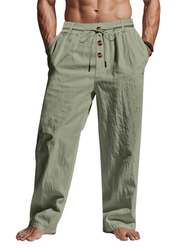 Men's Breathable Linen Summer Pants with Button Design, Comfy Fit Green