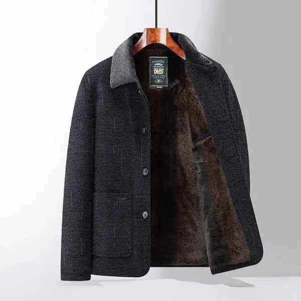 Men's Wool Midlength Coat – Classic Fit with Button Closure and Warm Lining Blue