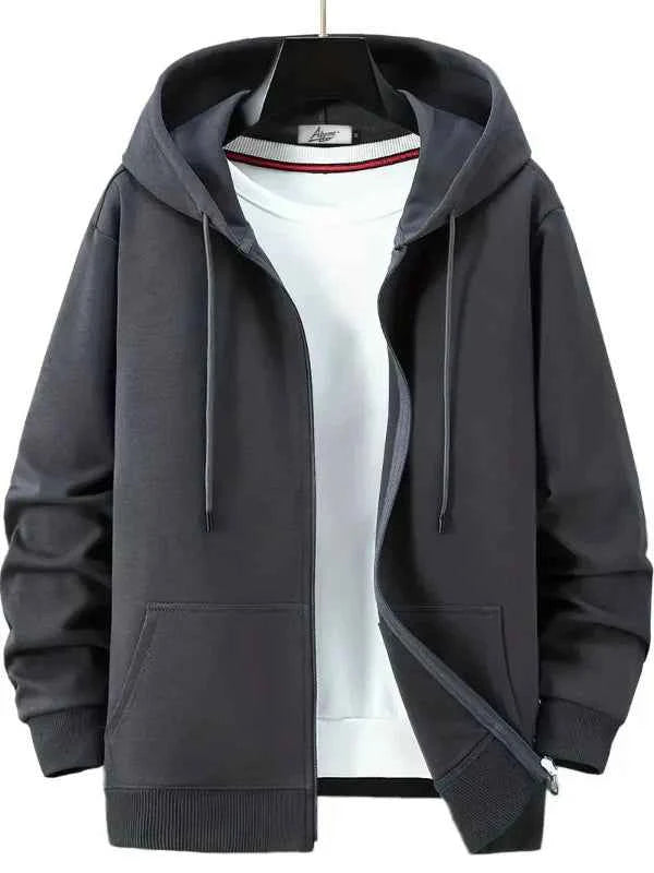 Men's Zipper Hoodie – Relaxed Fit – Cotton Blend – Drawstring Hood – Pockets Grey