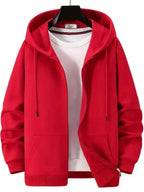 Men's Zipper Hoodie – Relaxed Fit – Cotton Blend – Drawstring Hood – Pockets Red