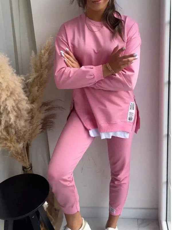 Women's Oversized Sweatshirt & Tapered Jogger Loungewear Set – Soft Cotton Blend Pink