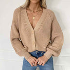 Women's Oversized Chunky Knit Cardigan with V-Neck and Button Closure Brown