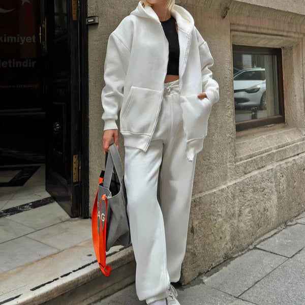Women's Oversized Hoodie Set – Soft Cotton – Casual Loungewear with Drawstring Off-white