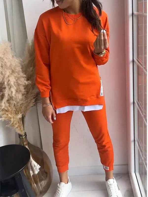 Women's Oversized Sweatshirt & Tapered Jogger Loungewear Set – Soft Cotton Blend Orange