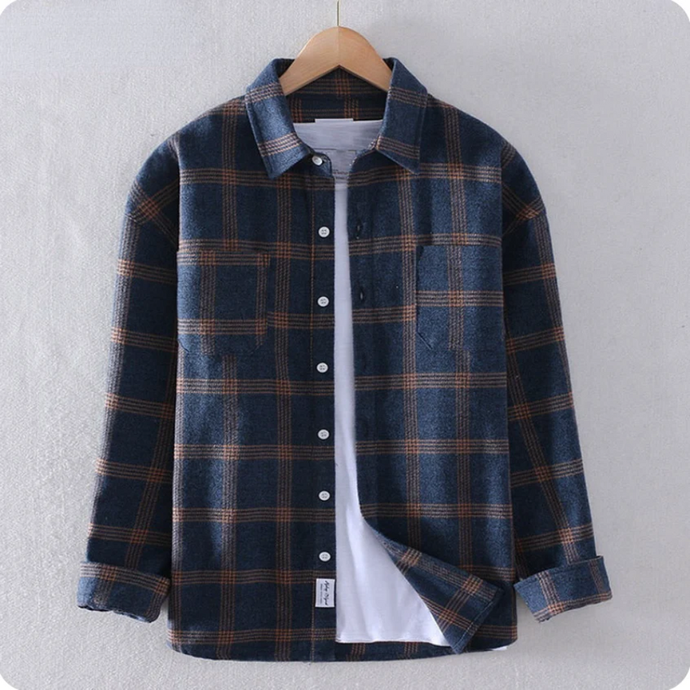 Men's Classic Plaid Shirt for Autumn and Winter Fashion Blue