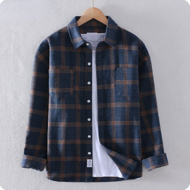 Men's Classic Plaid Shirt for Autumn and Winter Fashion Blue