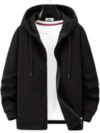 Men's Zipper Hoodie – Relaxed Fit – Cotton Blend – Drawstring Hood – Pockets Black