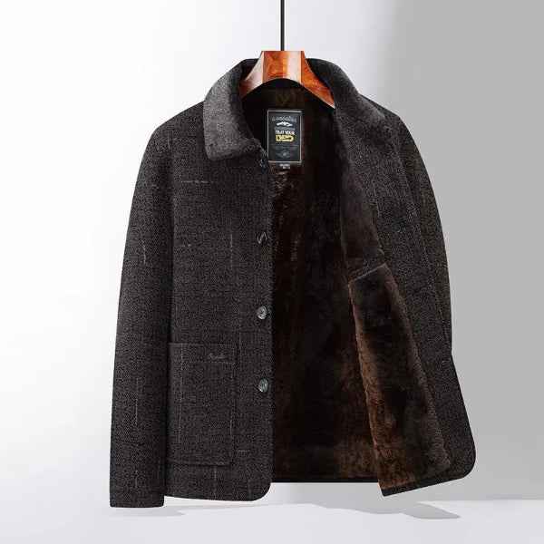 Men's Wool Midlength Coat – Classic Fit with Button Closure and Warm Lining Brown