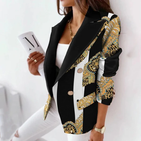 Women's Tailored Blazer – Double-Button Closure – Striped Design – Notched Lapel Black