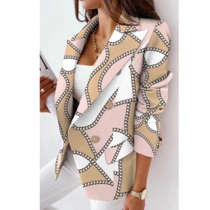 Women's Tailored Blazer – Double-Button Closure – Striped Design – Notched Lapel Pink
