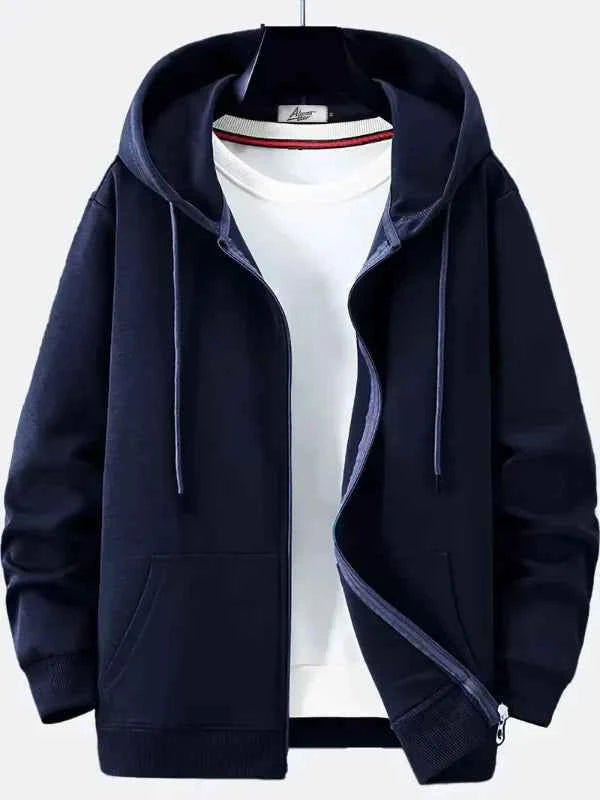 Men's Zipper Hoodie – Relaxed Fit – Cotton Blend – Drawstring Hood – Pockets Blue