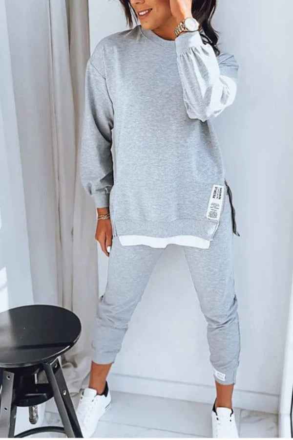 Women's Oversized Sweatshirt & Tapered Jogger Loungewear Set – Soft Cotton Blend Grey