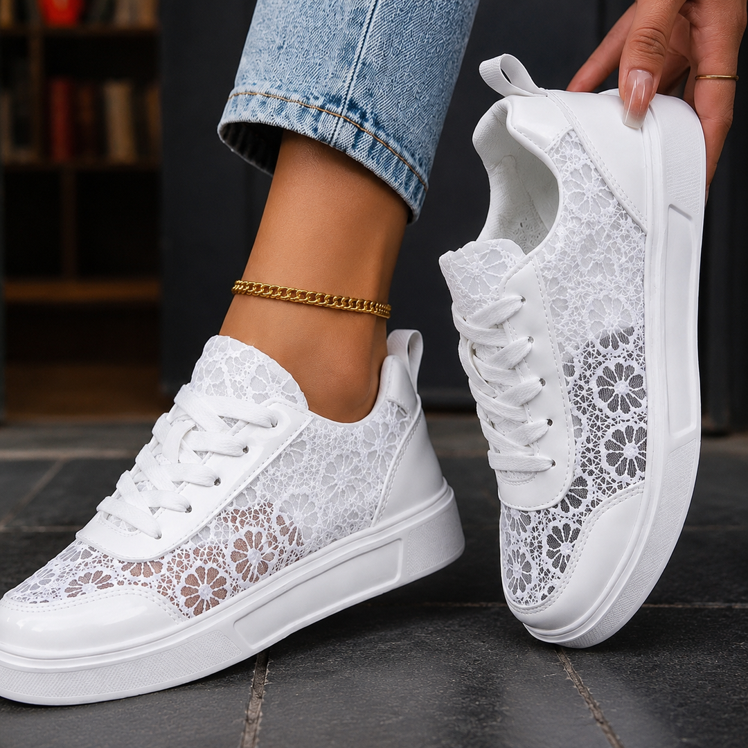 Women's Floral Lace Sneakers White