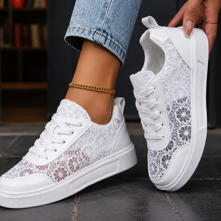 Women's Floral Lace Sneakers White