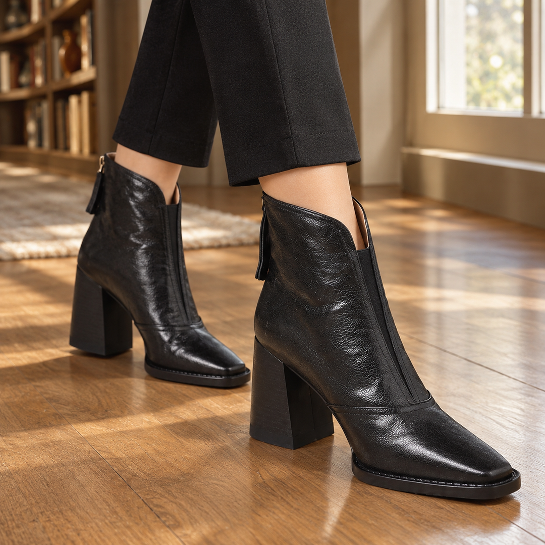 Women's Square Toe Ankle Boots Black