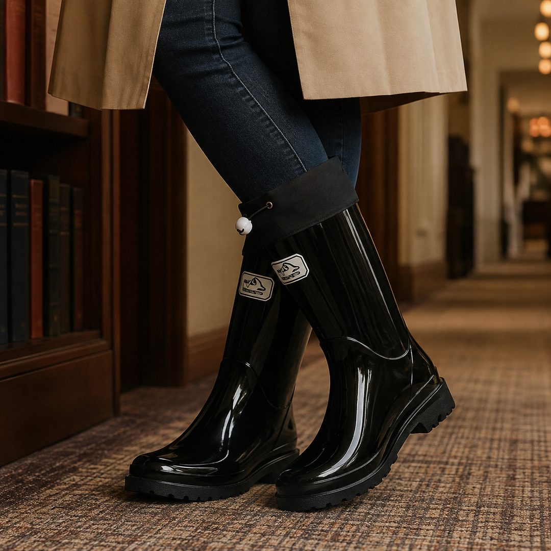 Women's Waterproof Drawstring Rain Boots Black
