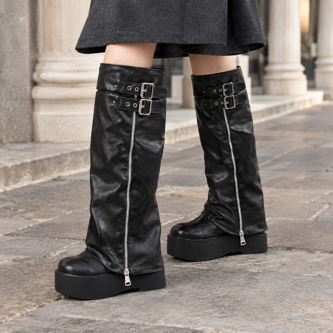 Women's Platform Ankle Boots Black-high Tube