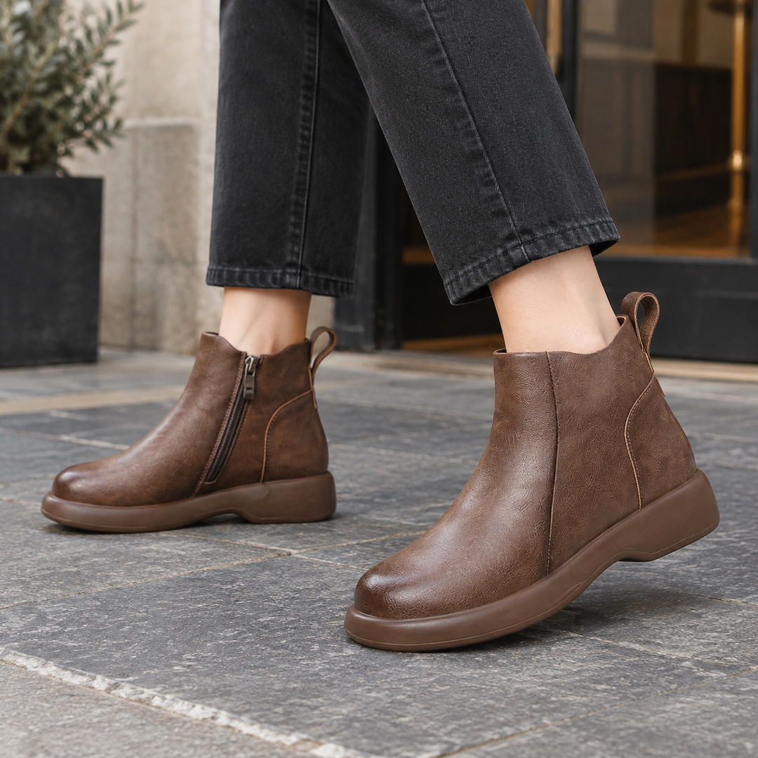 Women's Leather Ankle Boots Dark Brown