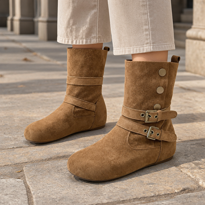 Women's Buckle Ankle Boots Camel