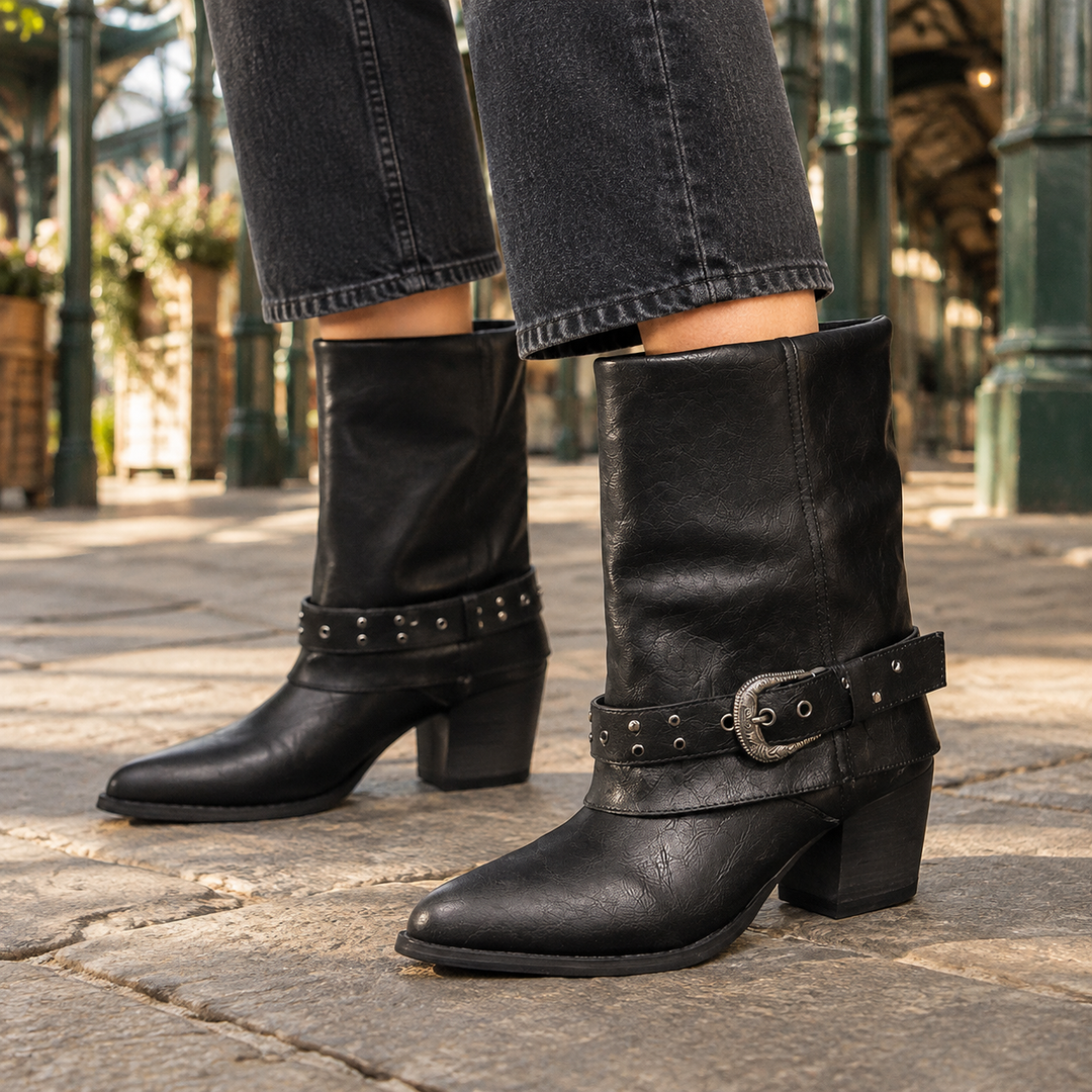 Women's Stylish Buckle Ankle Boots Black