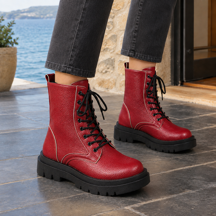Women's Platform Ankle Boots Red